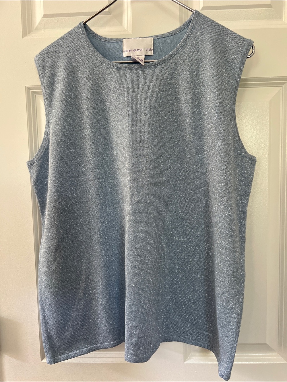 Susan Graver Light Blue Metallic Sleeveless Tank Top - Size 1X